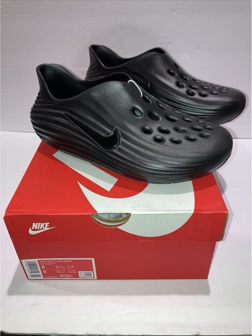 NIKE REACTX REJUVEN8 BLACK SLIP ON COMFORT SHOES SLIDE MEN'S SIZE 8 NEW